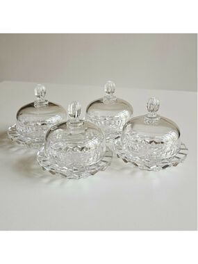 Set of 4 Mikasa Salina Crystal Individual Butter Dishes with Dome Lids